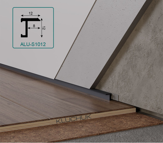 Aluminium Skirting System Shadowline 10 mm Black ALU-S1012R9005 Flush with the wall