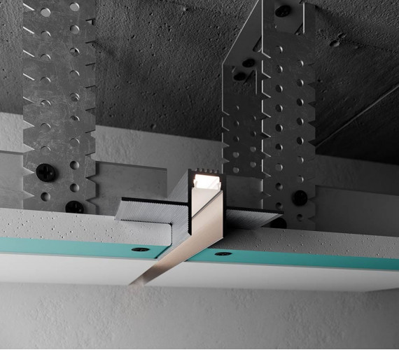 Aluminium Profiles without coating 14 mm ALU-P14.2 with LED lighting ✅ Shadow Gap for Plasterboard (dividing) 